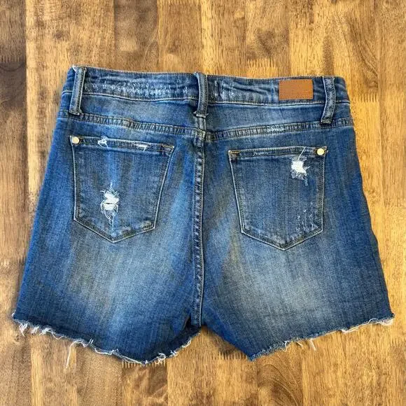 Judy Blue Denim Shorts Midi Distressed Raw Hem Los Angeles Women’s Size 28 - Picture 2 of 9